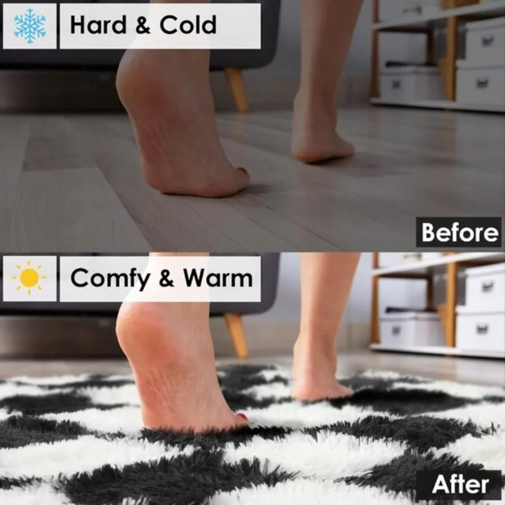 New 4x6 Black & White Checkered Rug – Fluffy Soft Shaggy Area Rug